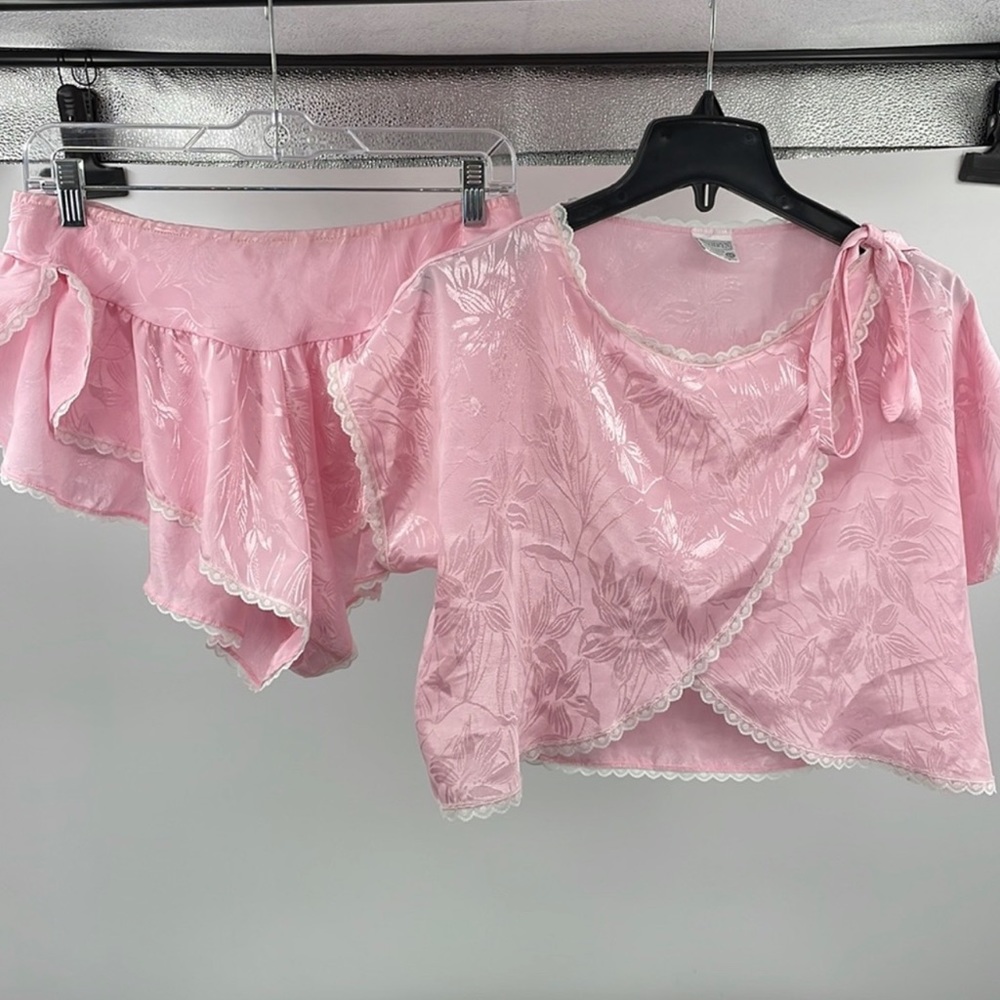 Vintage 90's Kathryn 2 pc Pink Jacquard Pajama Set Small Medium